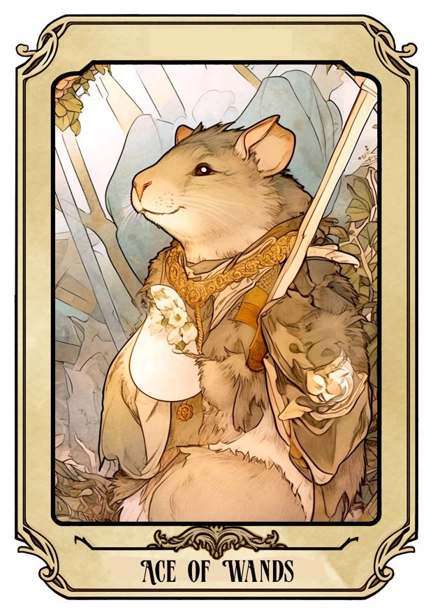 Ace of Wands, a Tarot Pigs card