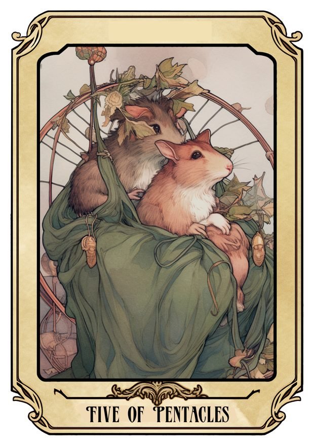 Five of Pentacles, a Tarot Pigs card