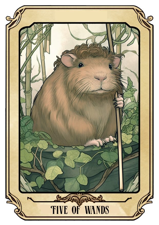 Five of Wands, a Tarot Pigs card