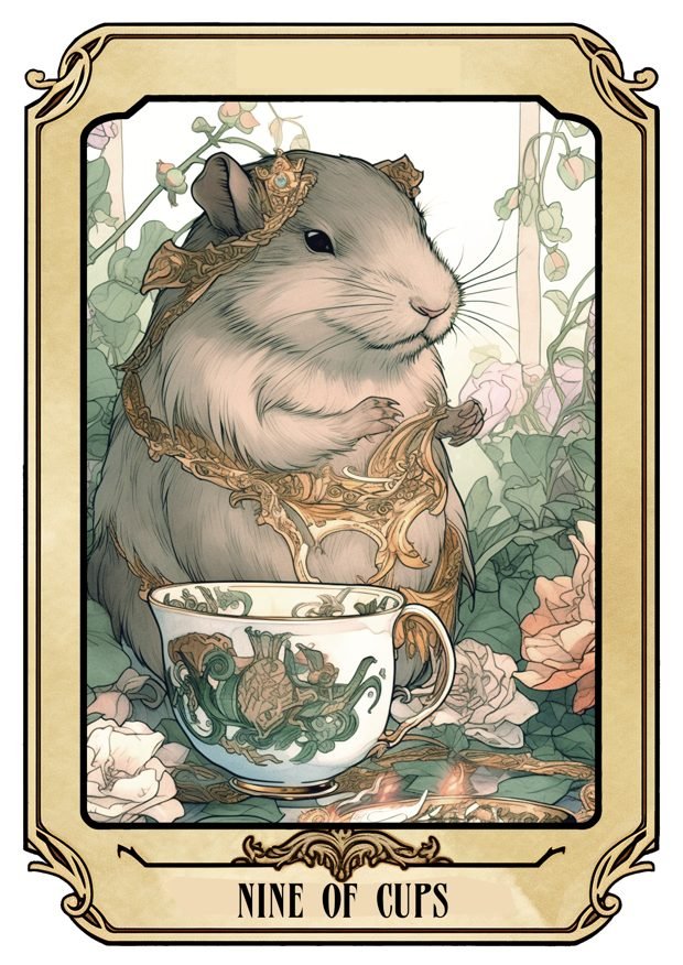 Nine of Cups, a Tarot Pigs card