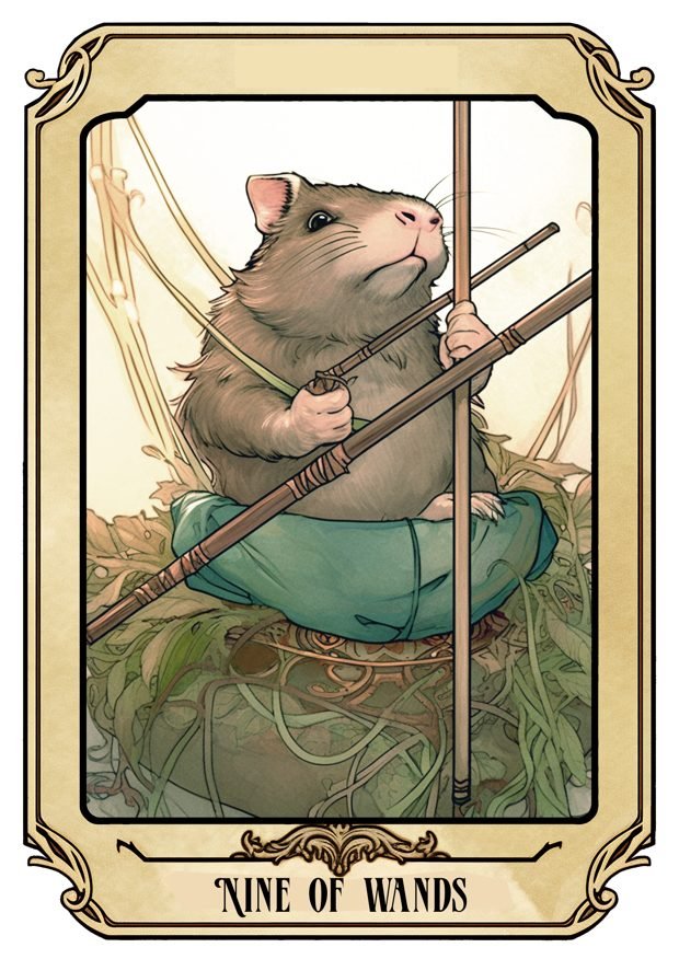 Nine of Wands, a Tarot Pigs card