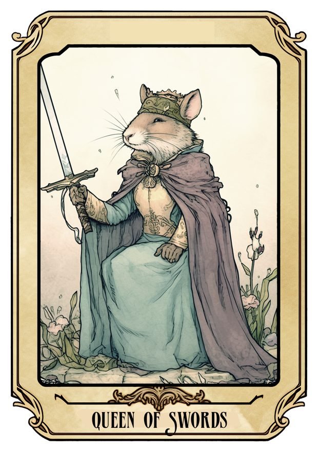Queen of Swords, a Tarot Pigs card