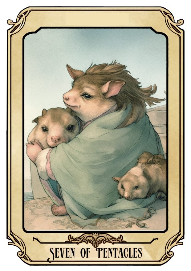 Seven of Pentacles, a Tarot Pigs card