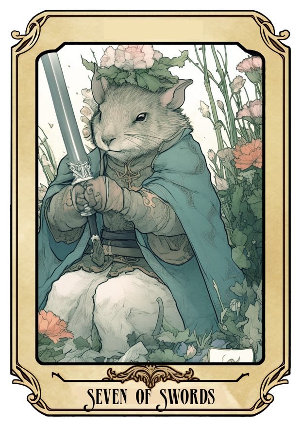Seven of Swords, a Tarot Pigs card