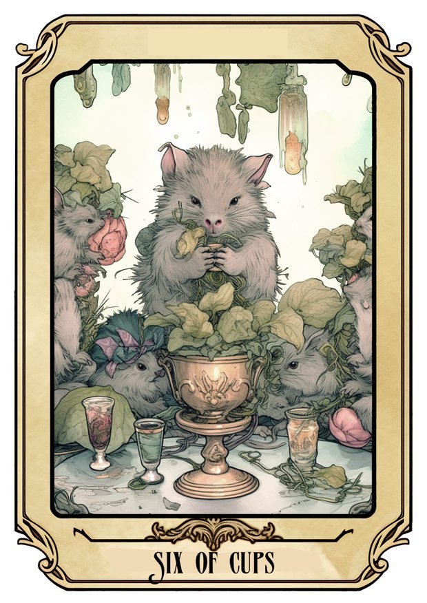 Six of Cups, a Tarot Pigs card
