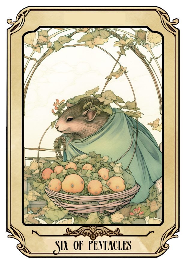 Six of Pentacles, a Tarot Pigs card