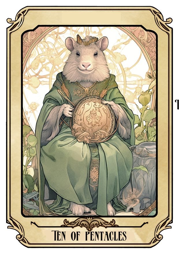 Ten of Pentacles, a Tarot Pigs card