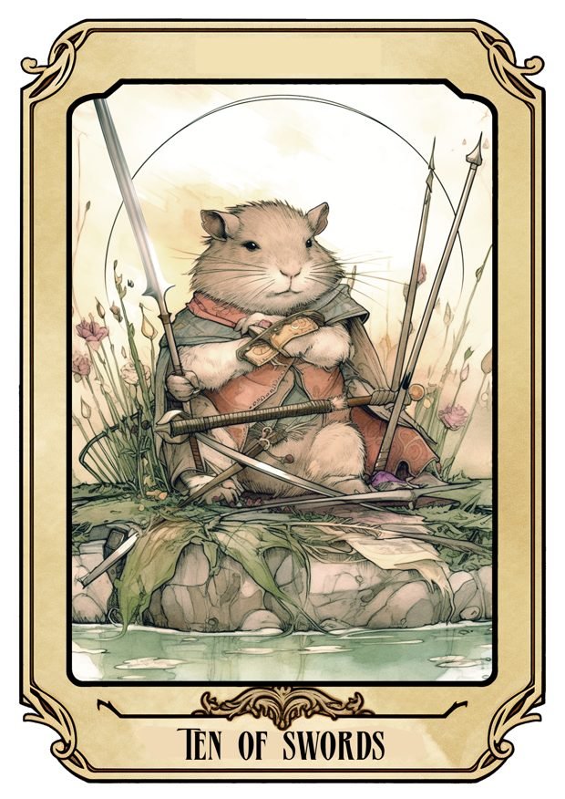 Ten of Swords, a Tarot Pigs card