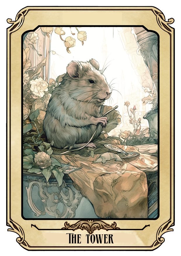 The Tower, a Tarot Pigs card