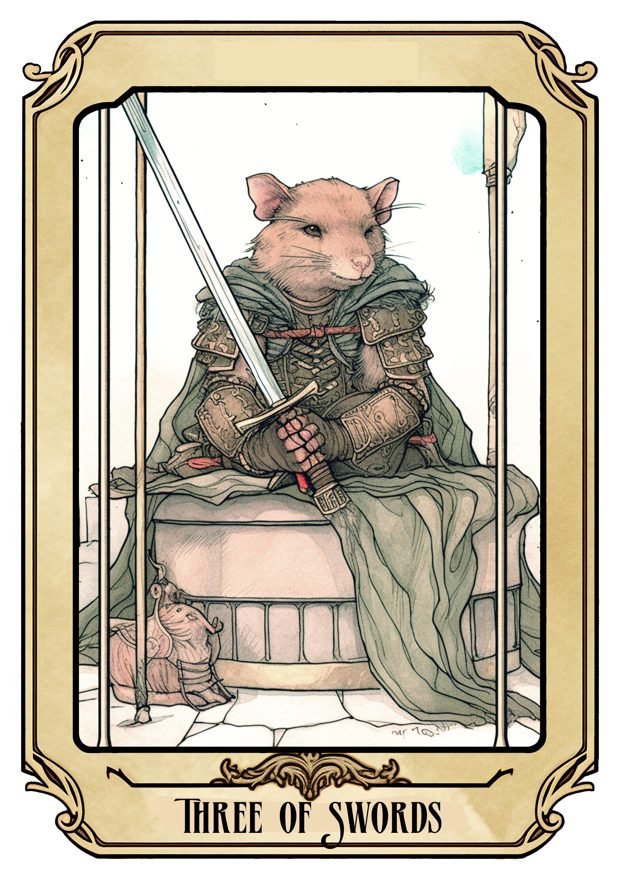 Three of Swords, a Tarot Pigs card