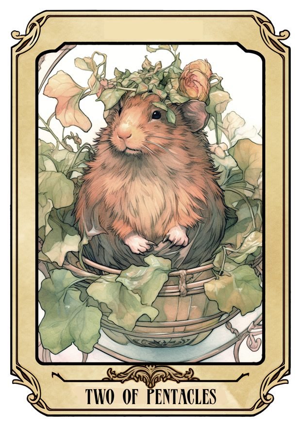 Two of Pentacles, a Tarot Pigs card